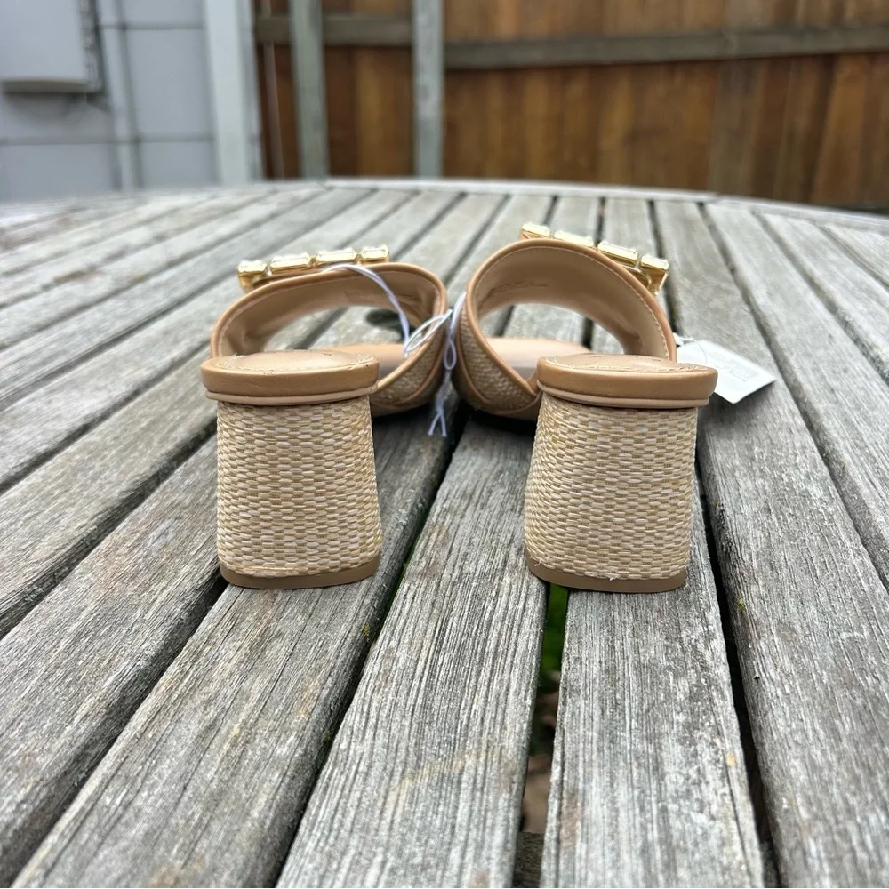 Size 6 Women's Kathleen Raffia Buckle Block‎ Heels - A New Day summer spring